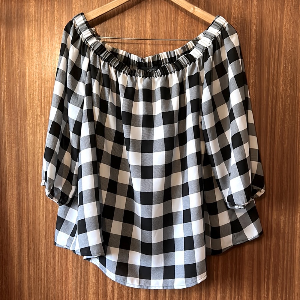 Michel Studio Black and White Checkered Blouse